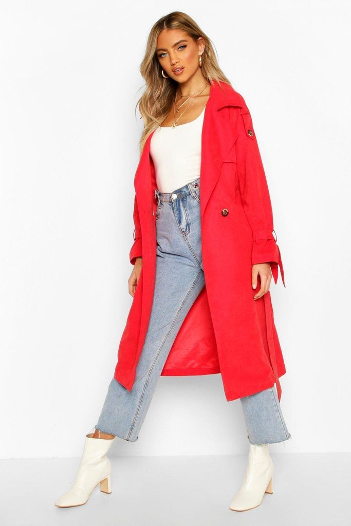 Womens Belted Trench - Red - S, Red