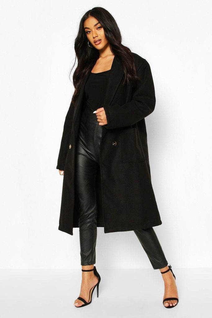 Womens Oversized Wide Sleeve Wool Look Coat - Black - 12, Black