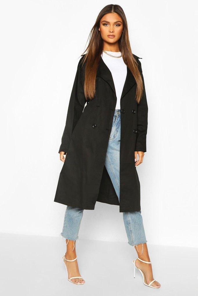 Womens Double Breasted Trench Coat - Black - 10, Black