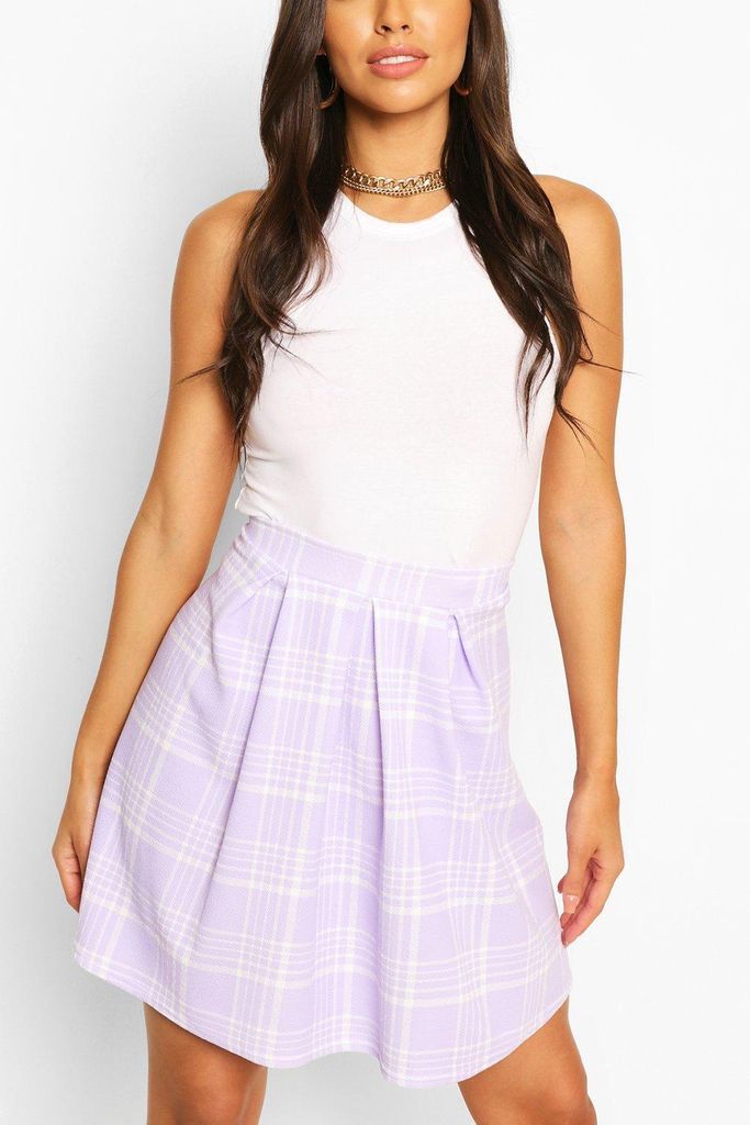 Womens Pastel Check Pleated Skater Skirt - Purple - 12, Purple