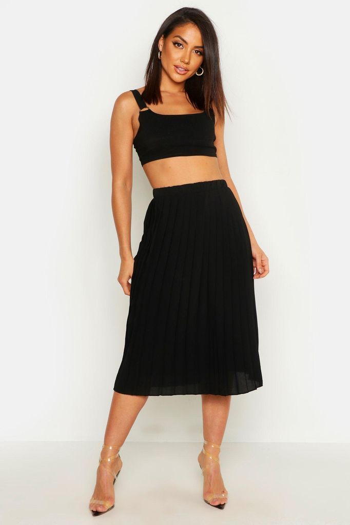 Womens Crepe Pleated Midi Skirt - Black - 10, Black
