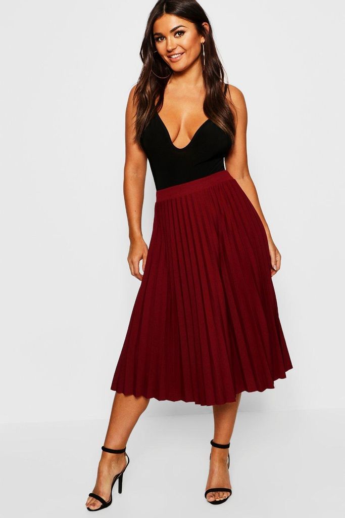 Womens Pleated Midi Skirt - Red - M, Red