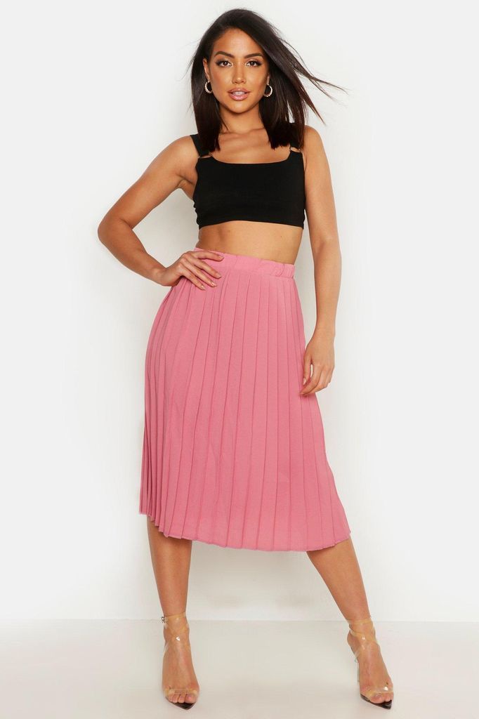 Womens Crepe Pleated Midi Skirt - Pink - 8, Pink