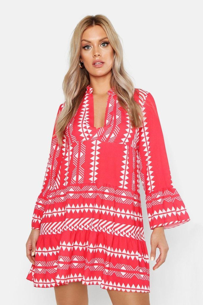 Womens Plus Aztec Smock Dress - Red - 22, Red