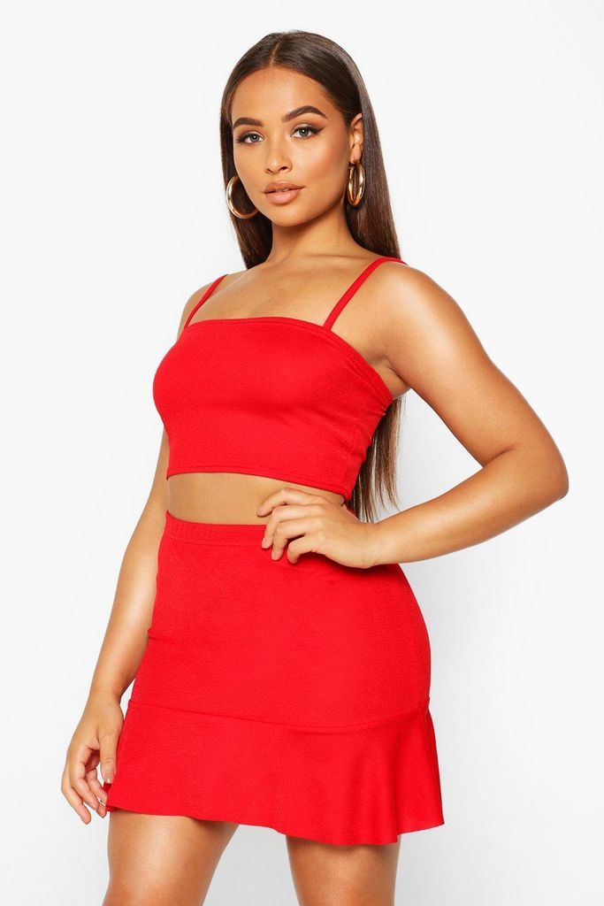 Womens Strappy Crop Top And Skater Mini Skirt Co-Ord - Red - 8, Red
