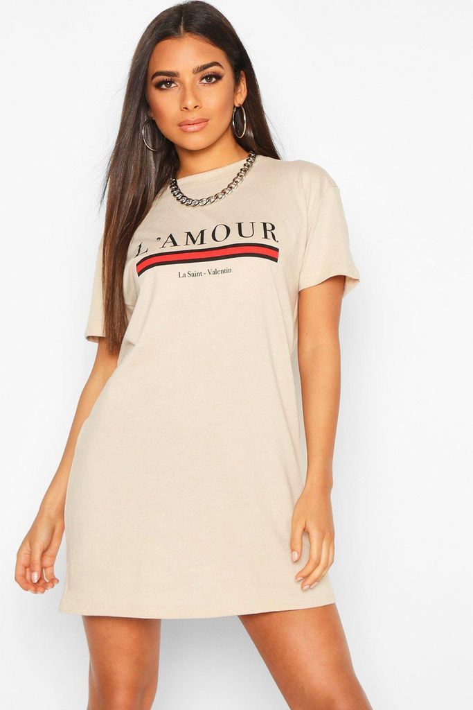 Womens L'Amour Oversized T-Shirt Dress - Beige - 10, Beige