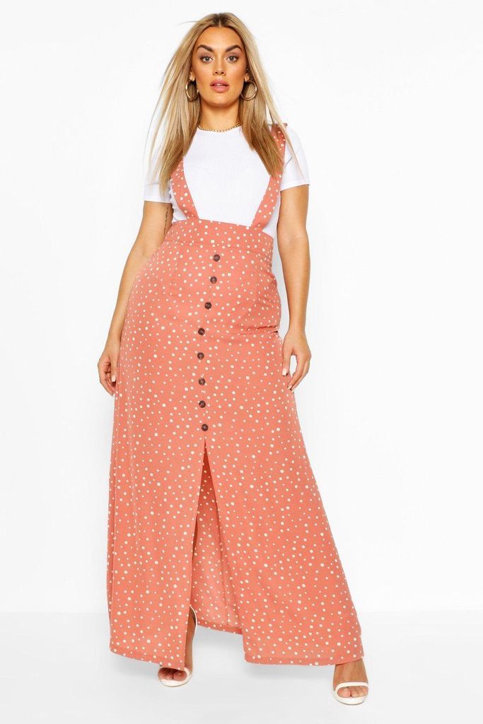 Womens Plus Polka Dot Pinafore Maxi Skirt - Pink - 22, Pink