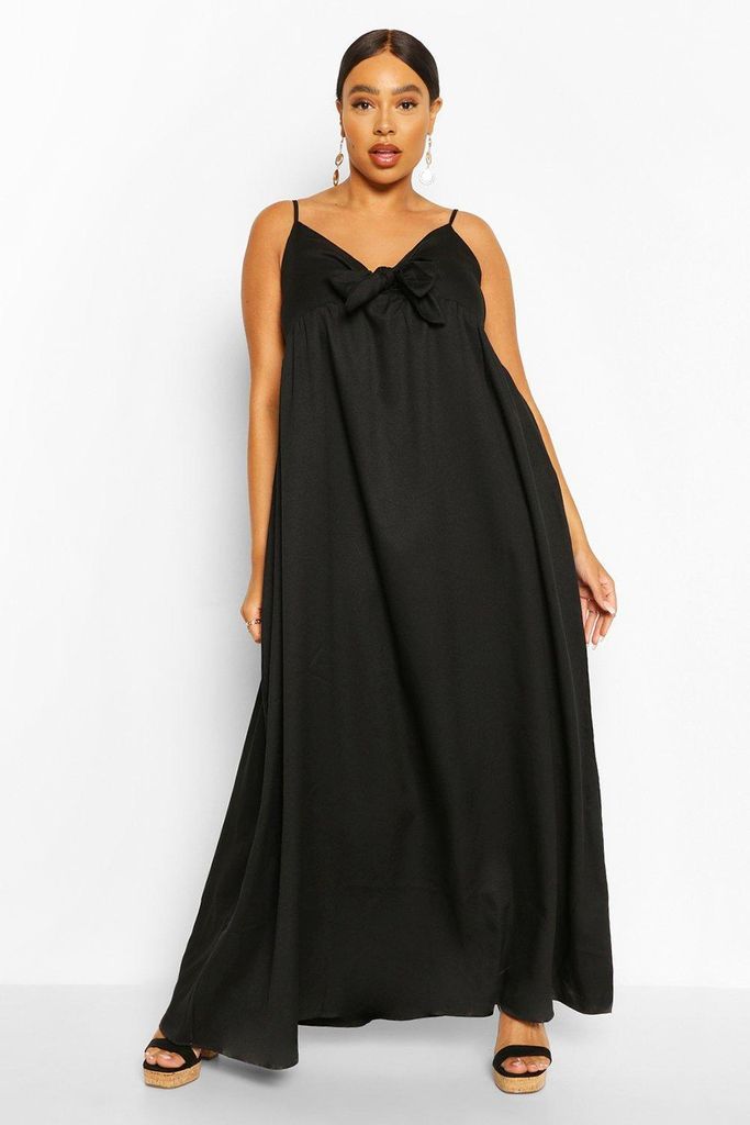 Womens Plus Tie Front Strappy Maxi Dress - Black - 16, Black