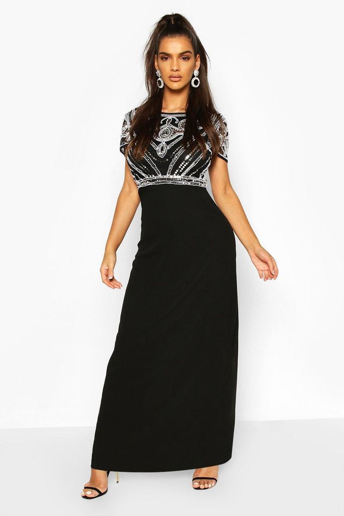 Womens Boutique Sequin Embellished Maxi Bridesmaid Dress - Black - 8, Black