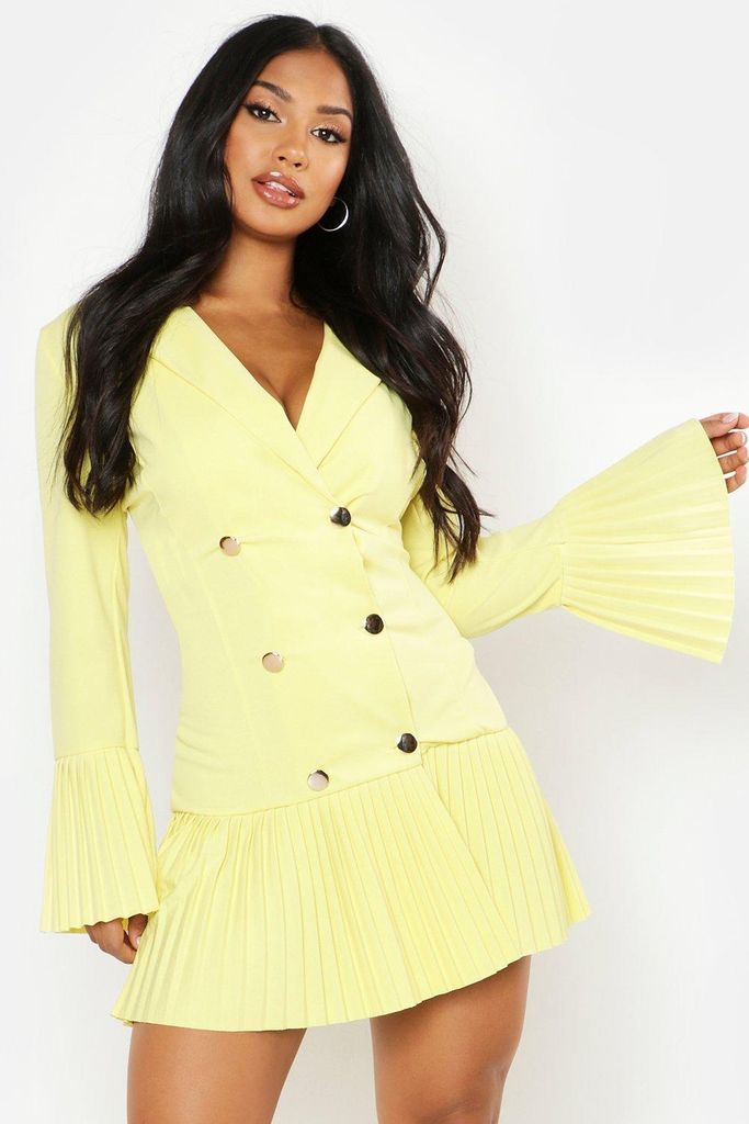 Womens Pleated Frill Hem Blazer Dress - Yellow - 10, Yellow