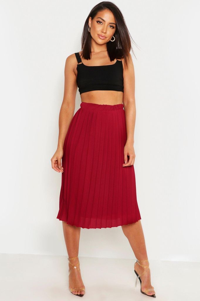 Womens Crepe Pleated Midi Skirt - Red - 10, Red