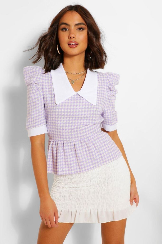 Womens Dogtooth Boucle Collared Blouse - Purple - 8, Purple