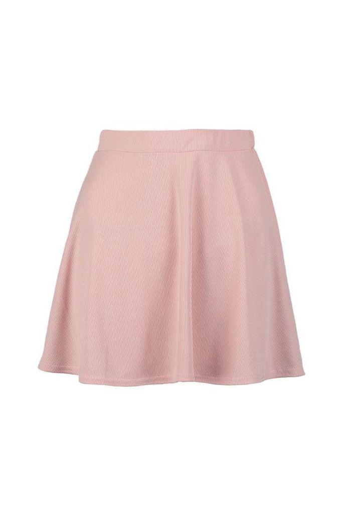 Womens Petite Rib Skater Skirt - pink - 14, Pink
