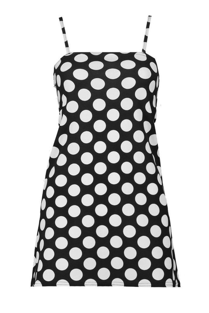 Womens Petite A Line Polka Dot Shift Dress - black - 12, Black