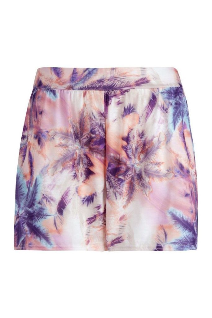 Womens Plus Palm Print Flippy Shorts - Purple - 20, Purple
