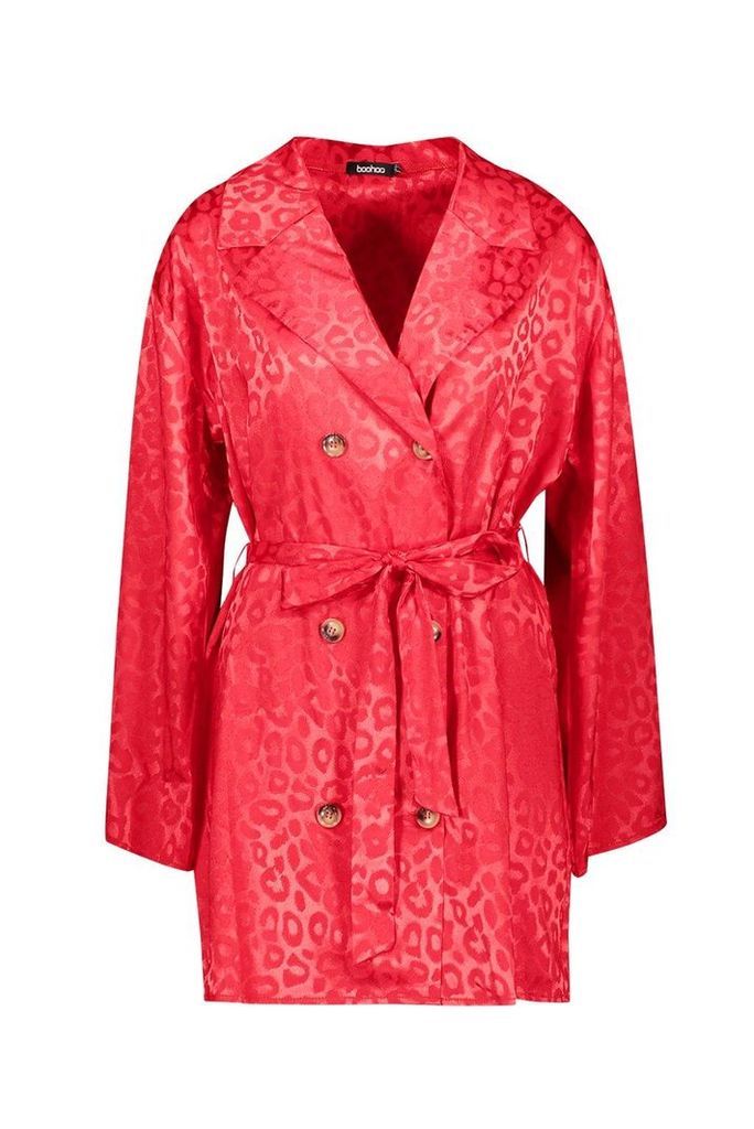 Womens Leopard Jacquard Satin Blazer Dress - red - 14, Red