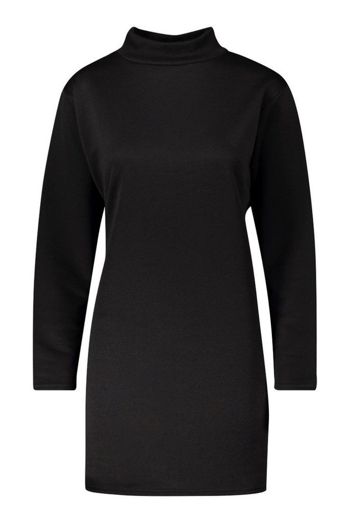 Womens Funnel Neck Long Sleeve Sweatshirt Dress - black - 10, Black
