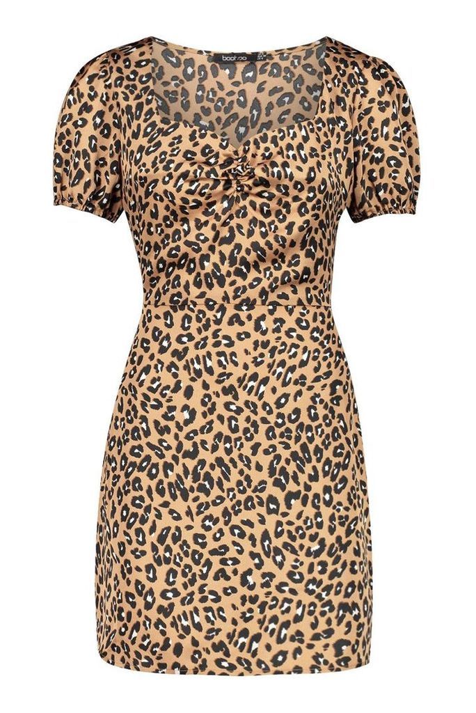 Womens Sweetheart Leopard Print Tea Dress - beige - 14, Beige