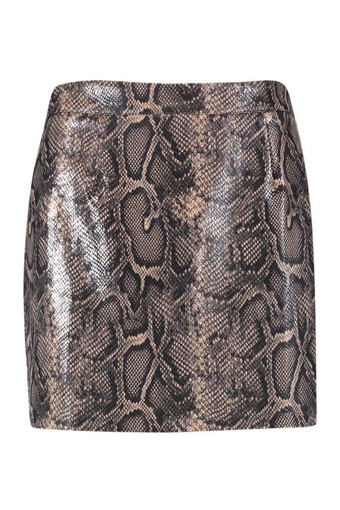 Womens Snake Faux Leather Mini - brown - 8, Brown