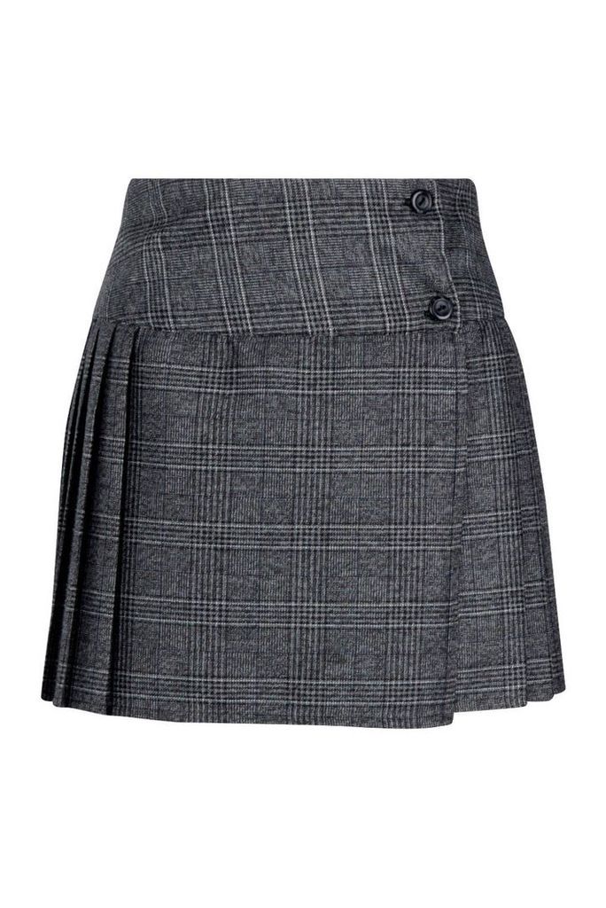 Womens Check Pleated Kilt Mini Skirt - grey - 6, Grey
