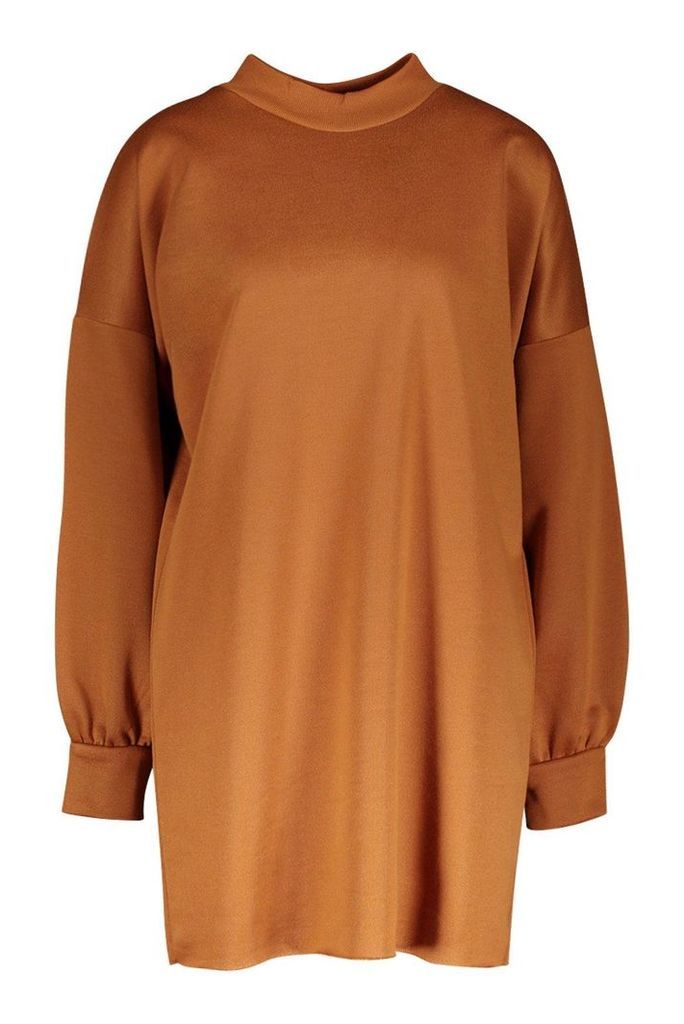 Womens Funnel Neck Oversized Sweat Dress - beige - 12, Beige