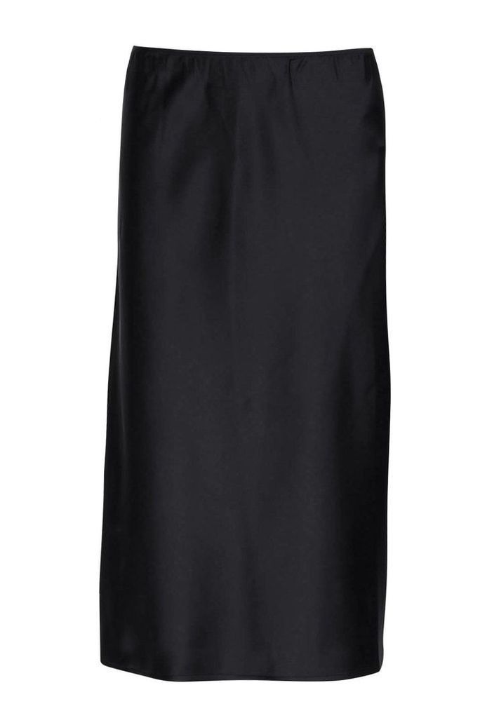 Womens Satin Bias Cut Slip Midi Skirt - Black - 8, Black