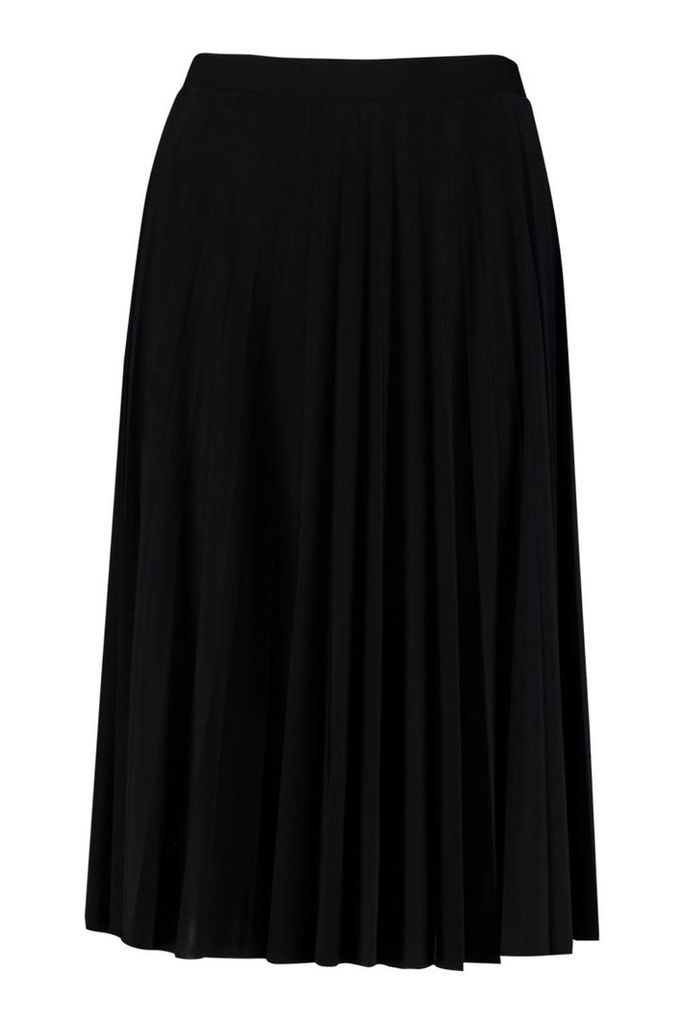 Womens Slinky Pleated Midi Skirt - Black - 12, Black
