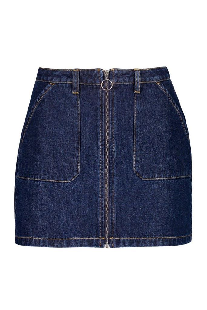 Womens Zip Front Denim mini Skirt - blue - 10, Blue
