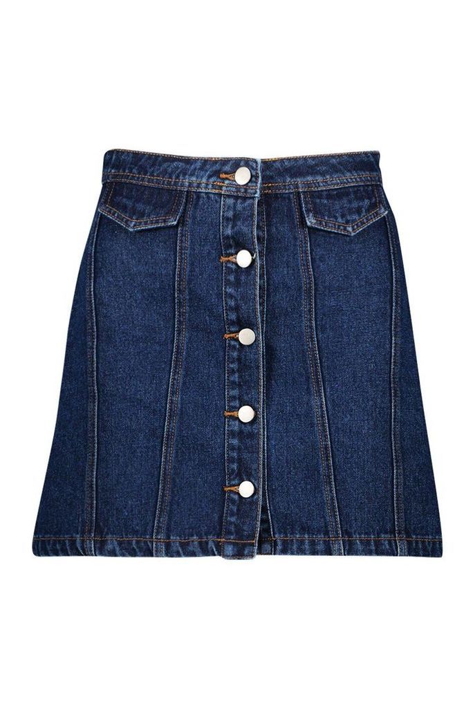 Womens Button Front Denim Mini Skirt - blue - 10, Blue