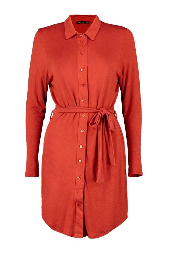 Womens Button Through Collar Shirt Dress - orange - 16, Orange