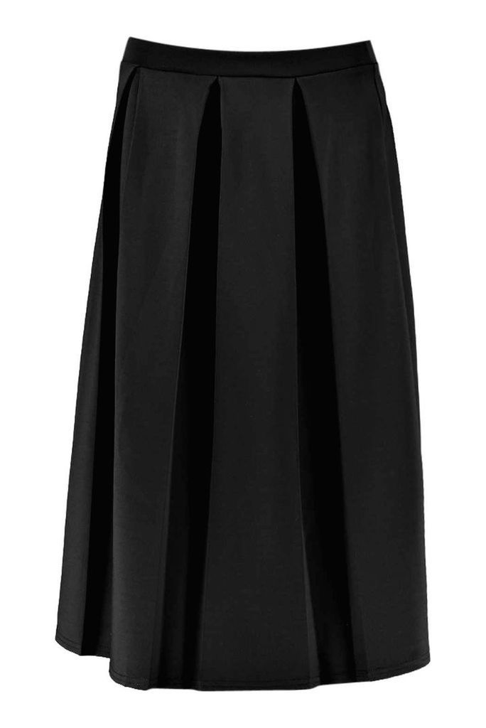 Womens Basic Box Pleat Midi Skirt - Black - 12, Black
