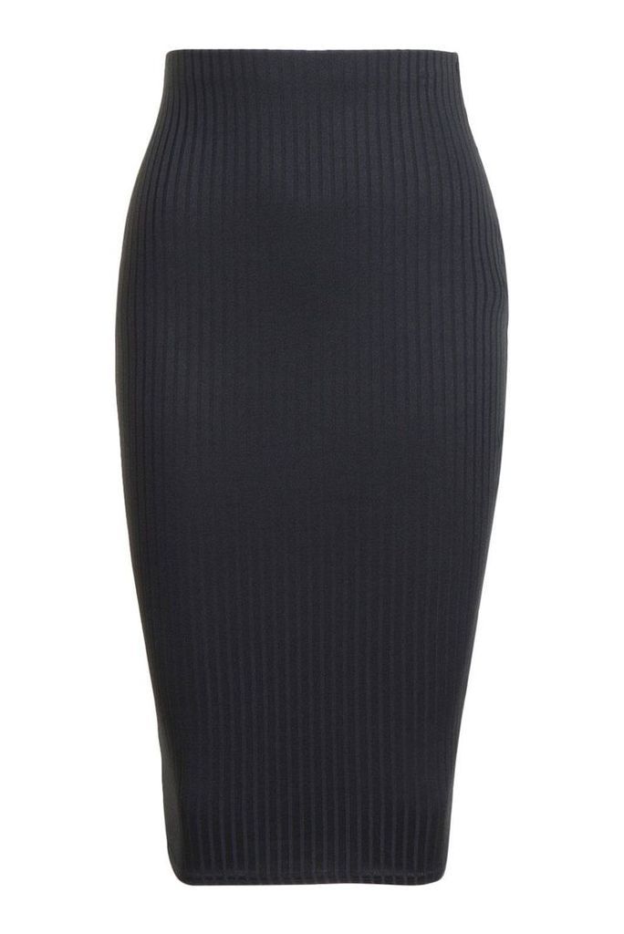 Womens Ribbed Midi Skirt - Black - 16, Black