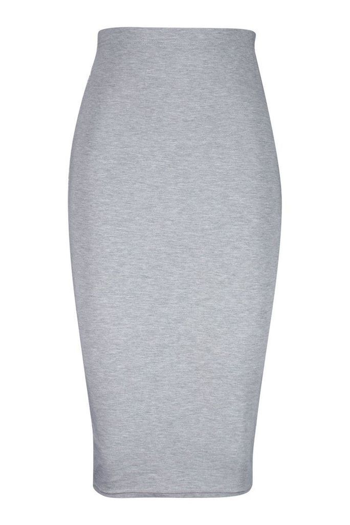 Womens Basic Jersey Midi Skirt - Grey - 14, Grey