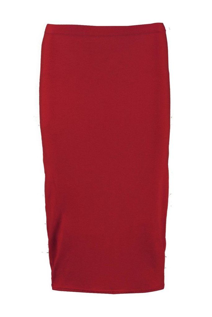 Womens Basic Midi Jersey Tube Skirt - Red - 8, Red