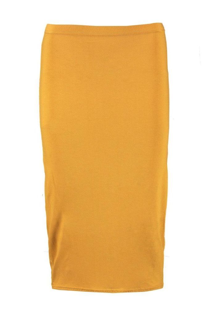 Womens Basic Midi Jersey Tube Skirt - Yellow - 6, Yellow