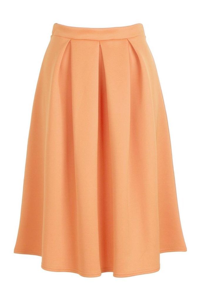 Womens Basic Box Pleat Midi Skirt - Orange - 14, Orange