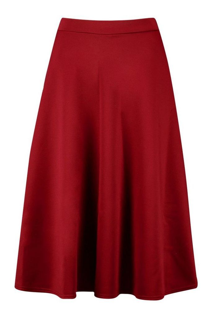 Womens Basic Plain Full Circle Midi Skirt - Red - 10, Red
