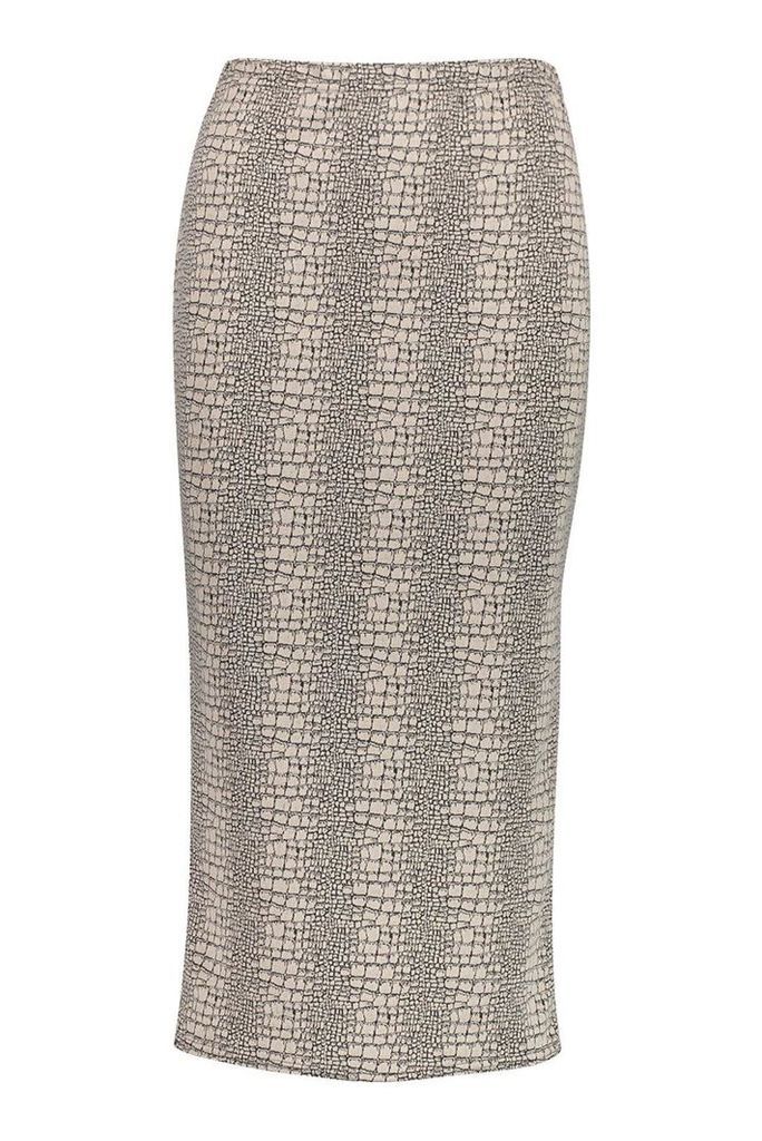 Womens Tonal Croc Print Midaxi Skirt - beige - 6, Beige