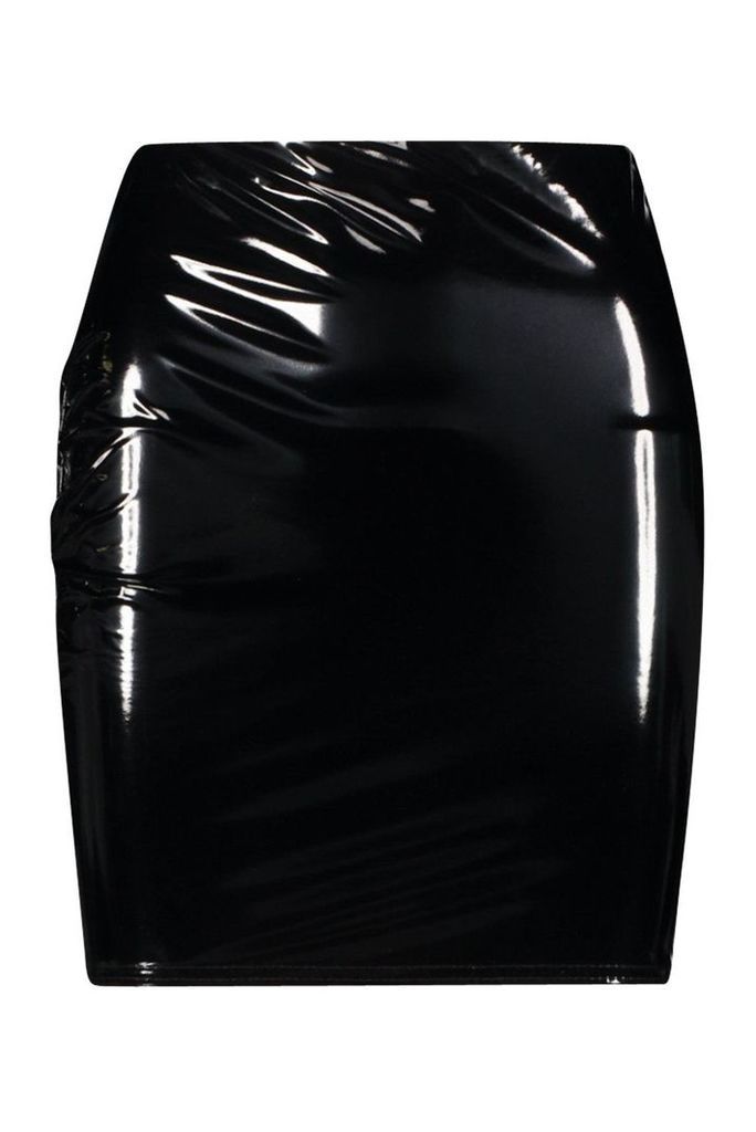 Womens Vinyl Mini Skirt - Black - 14, Black