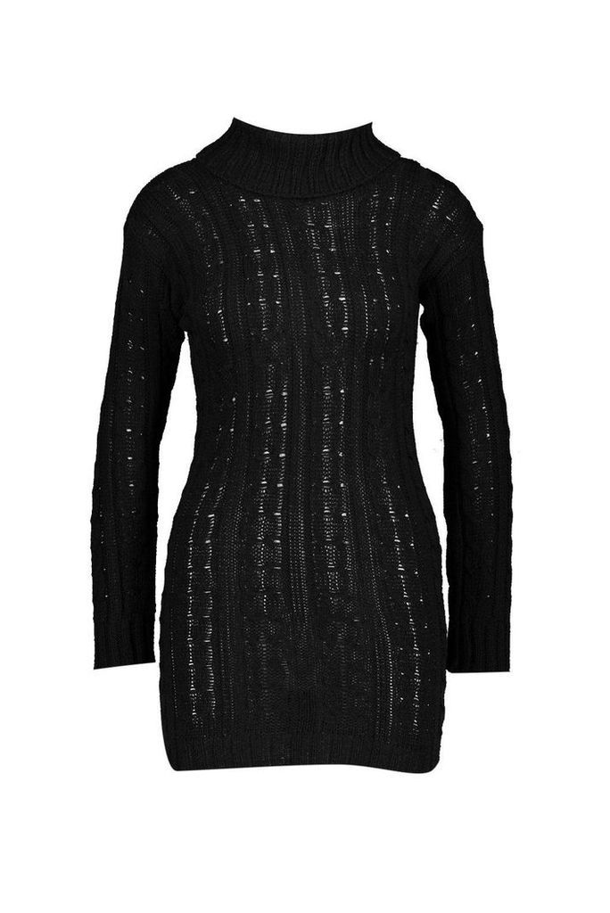Womens Knitted Jumper Dress - black - M/L, Black