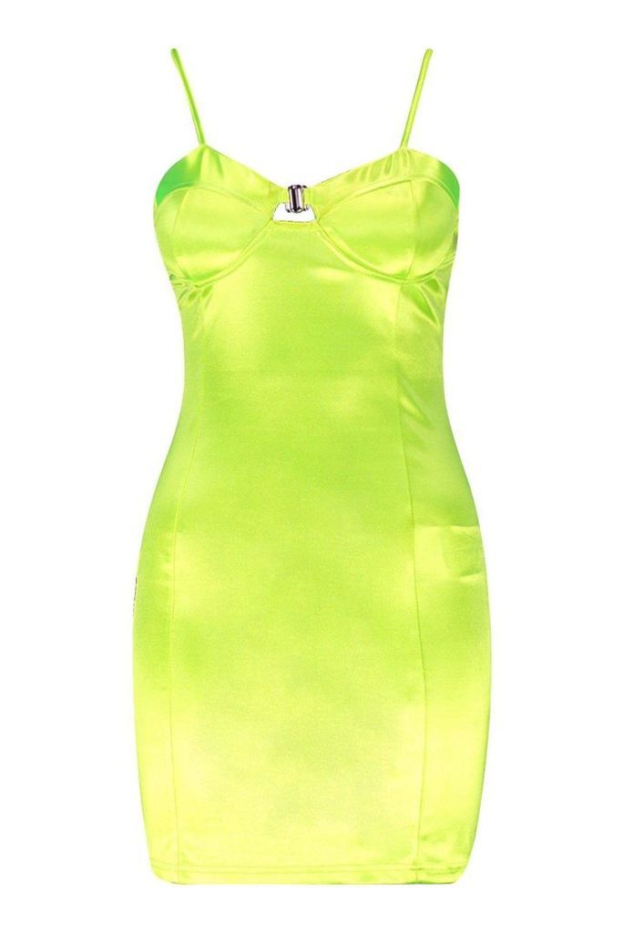 Womens Cupped Detail Stretch Satin Mini Bodycon Dress - green - XS, Green