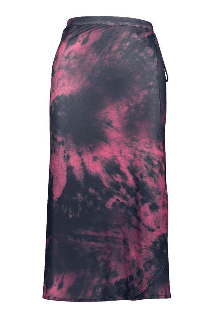 Womens Tie Dye Wrap Midi Skirt - purple - 8, Purple