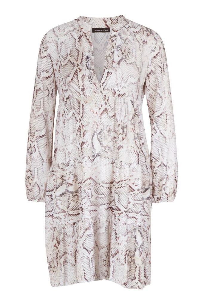 Womens Snake Skin Smock Dress - white - 16, White