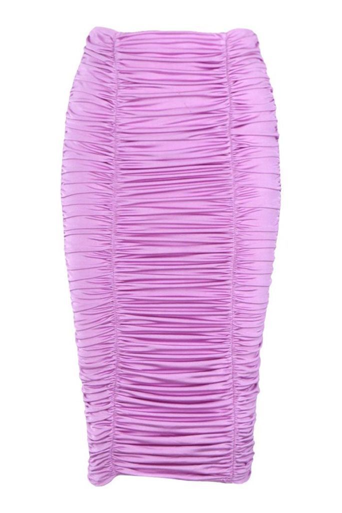 Womens Ruched Midi Skirt - purple - 6, Purple
