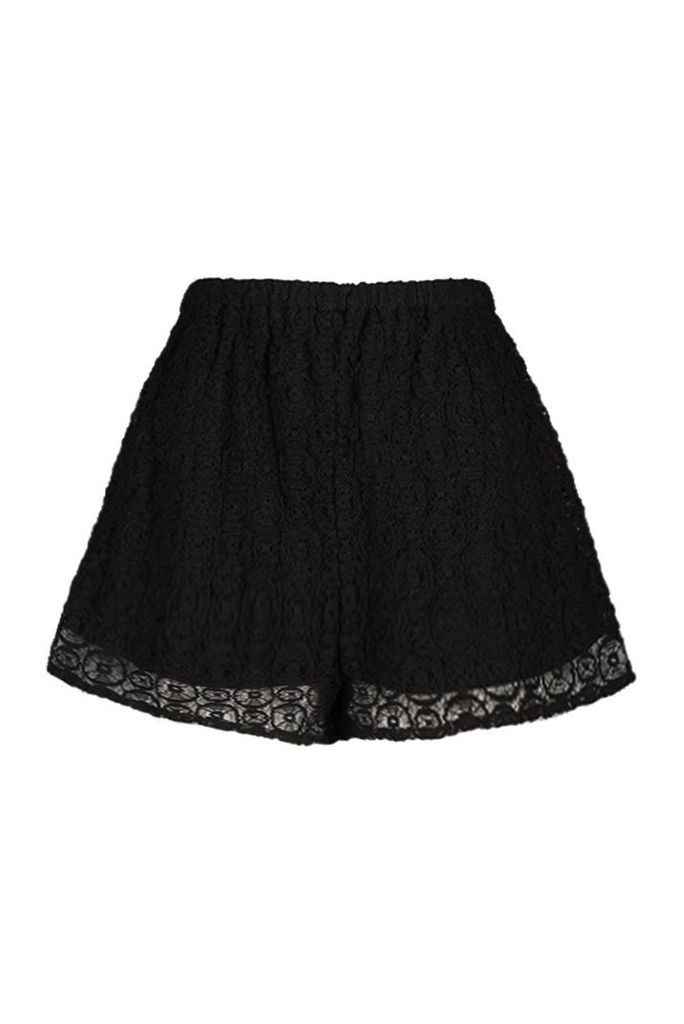 Womens Lace Woven Shorts - black - 10, Black