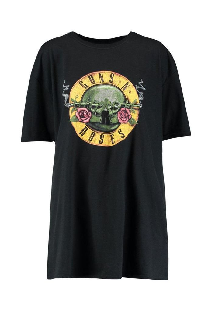 Womens Classic Guns N Roses License Oversized T-Shirt Dress - Black - 8, Black