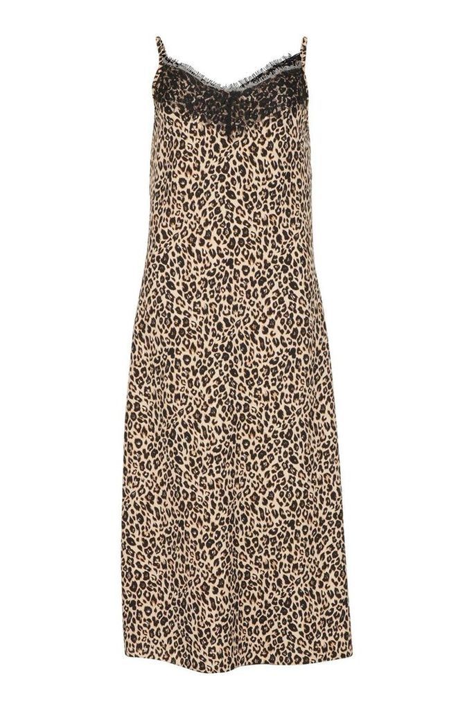 Womens Woven Lace Leopard Slip Dress - black - 8, Black
