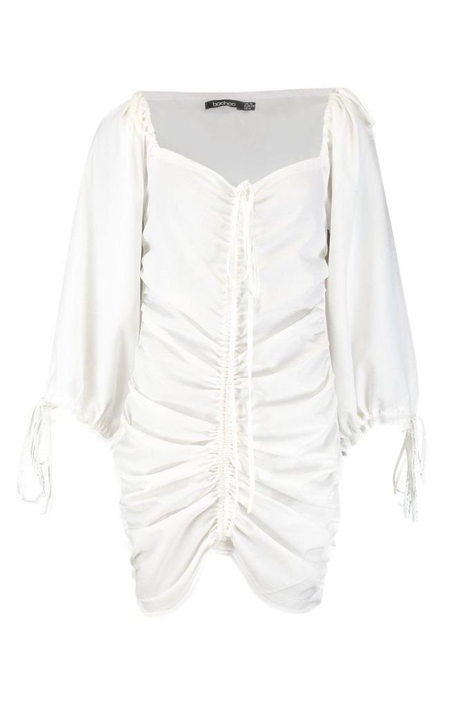 Womens Ruched Front Volume Sleeve Mini Dress - white - 16, White