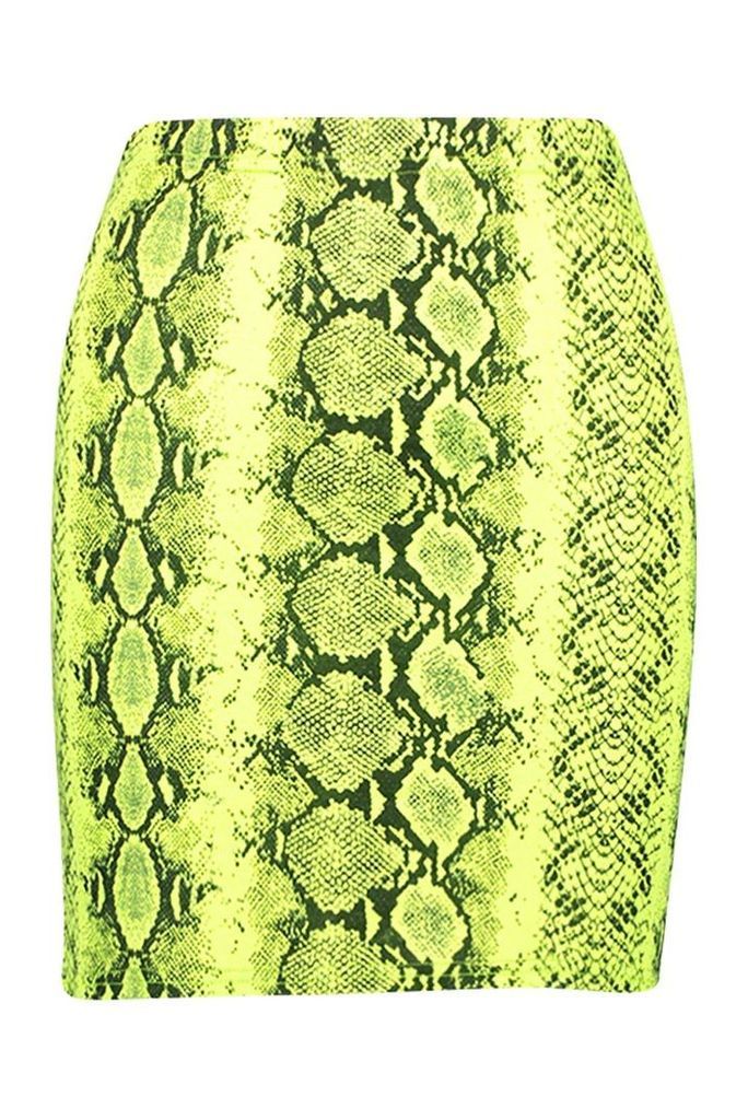 Womens Neon Snake Mini Skirt - Green - 10, Green