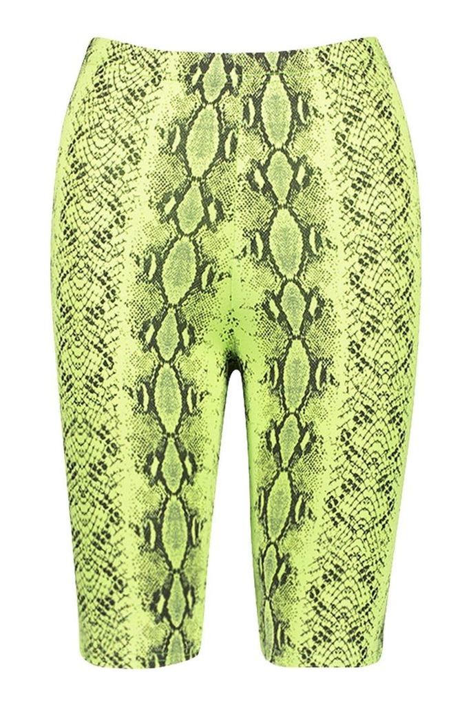 Womens Neon Snake Cycling Shorts - green - 14, Green
